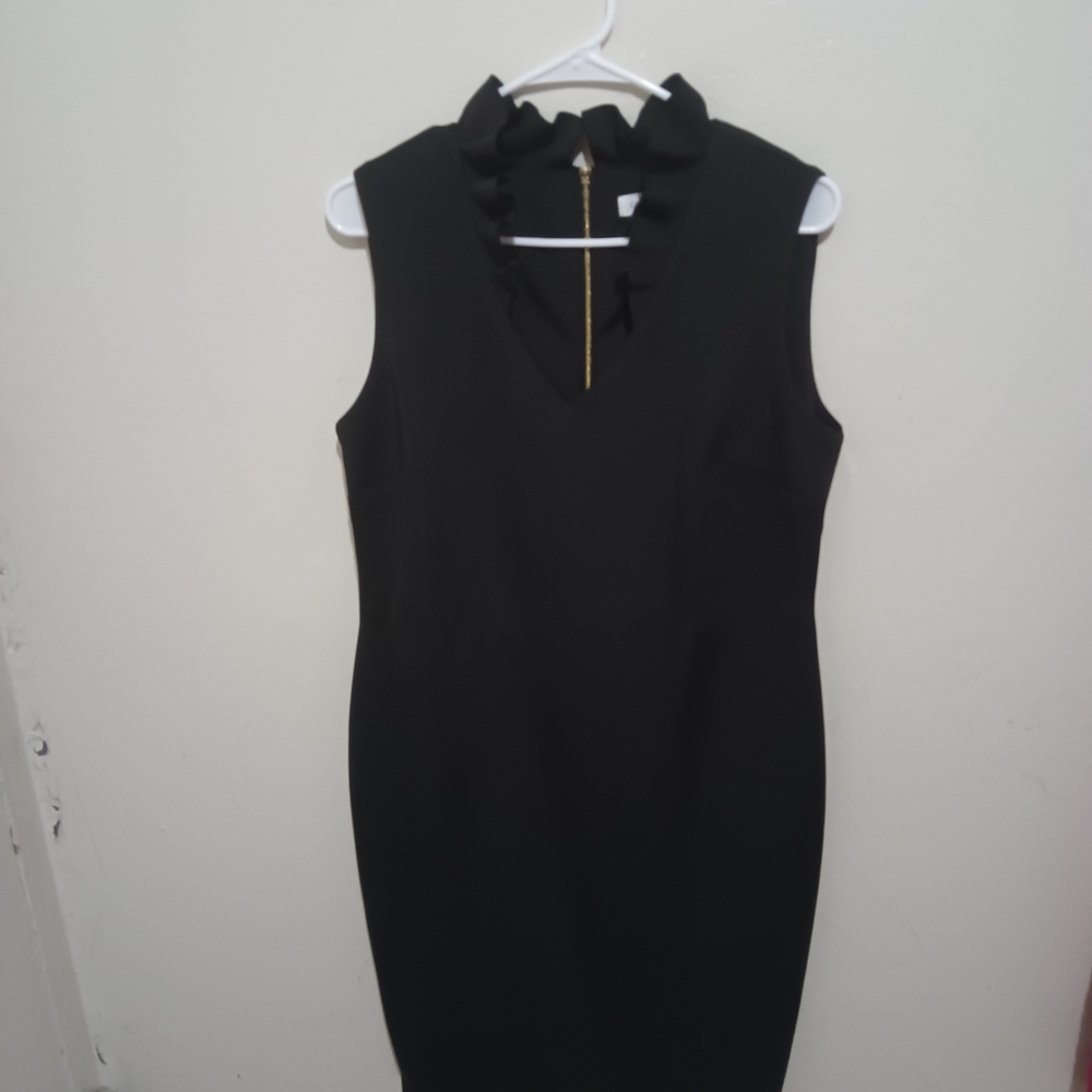 Calvin Klein Black Sleeveless Ruffle-Neck Midi Dress